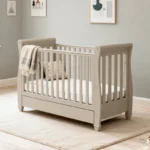 Babymore Eva Sleigh Cot Bed with Drawer - Cashmere