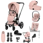 Cybex e-Priam Style Ultimate Birth & Beyond Travel System – Matt Black/Peach Pink