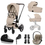 Cybex e-Priam Style Ultimate Bundle Travel System – Rose Gold / Cozy Beige