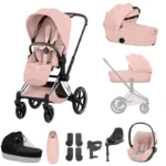 Cybex Priam Ultimate Accessory Bundle Travel System – Chrome Brown/Peach Pink