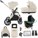 My Babiie MB450 Luxe 3in1 Travel System with Rotating Car Seat + Base - Feather