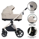 My Babiie MB450 Luxe 3in1 Travel System with Rotating Car Seat + Base - Feather - Image 6