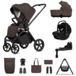 Venicci Claro 2 13 Piece Travel System with Tiago Car Seat & Base - Chocolate